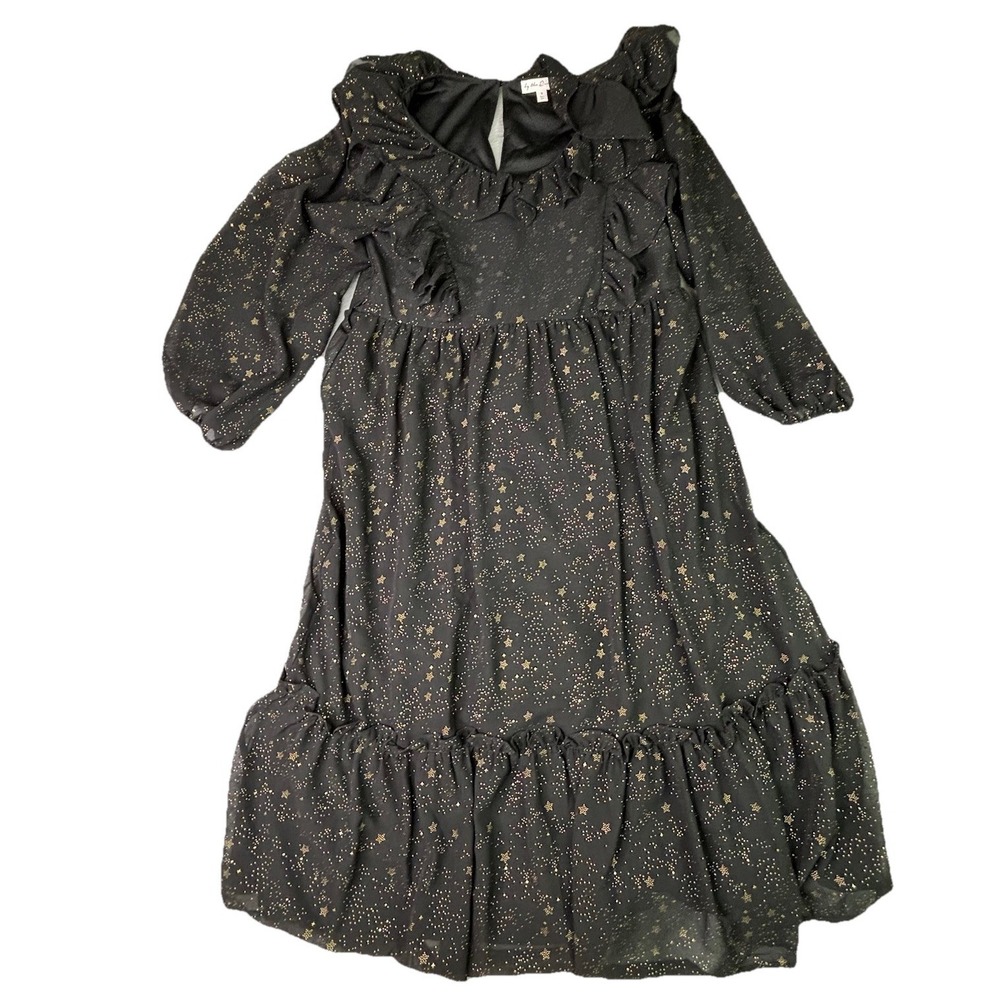 By The River Womens Dress Mock Neck Stars Midi Sz Small Peasant Cottagecore